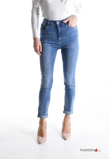 Jeans in Cotone denim skinny con tasche con bottoni con zip