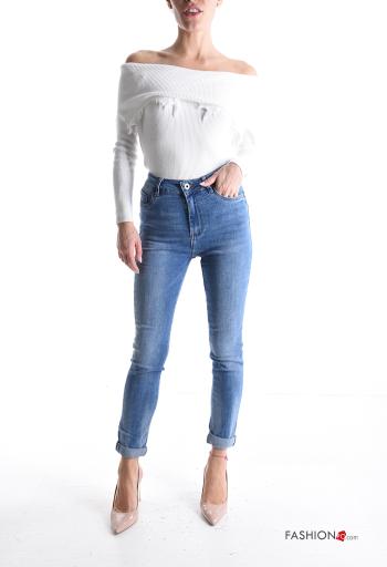 Jeans in Cotone denim skinny con tasche con bottoni con zip - ph 5