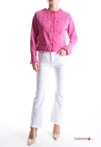 Giacca in Cotone girocollo corto denim maniche lunghe senza fodera - ph 5