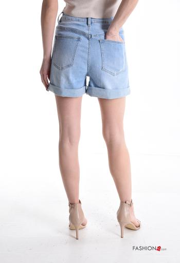 Pantaloncino Short in Cotone denim con tasche con bottoni con zip - ph 2