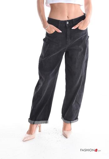 denim Cotton Jeans with buttons with zip with pockets - ph 1