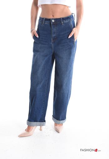 denim Cotton Jeans with buttons with zip with pockets