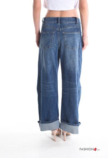 denim wide leg Cotton Jeans with buttons with zip with pockets - ph 2