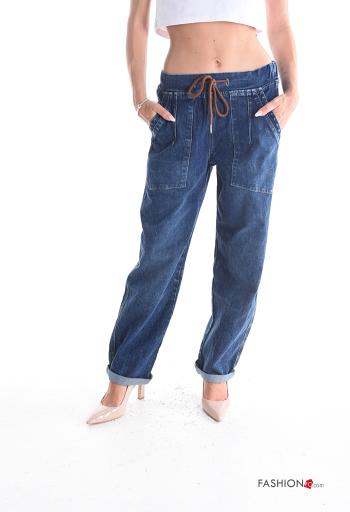Cotton Jeans with drawstring with elastic with pockets