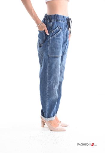 denim Cotton Jeans with drawstring with elastic with pockets - ph 3