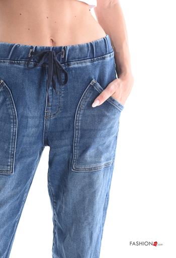 denim Cotton Jeans with drawstring with elastic with pockets - ph 4