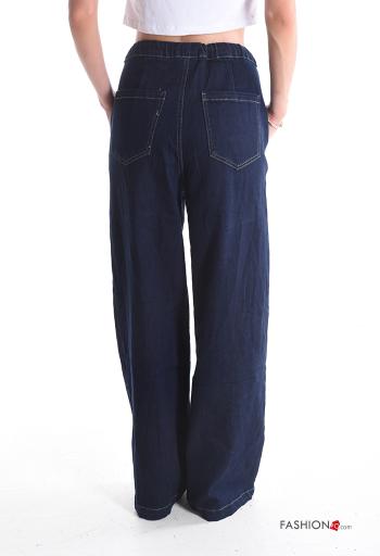 wide leg long denim Cotton Jeans with pockets with drawstring - ph 2