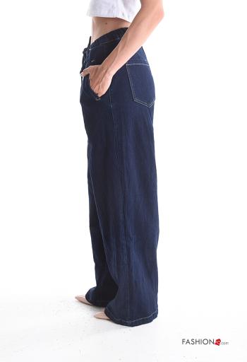 wide leg long denim Cotton Jeans with pockets with drawstring - ph 3
