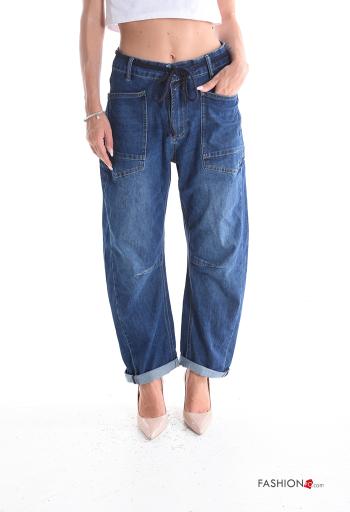 Cotton Jeans with belt with buttons with zip with pockets - ph 1