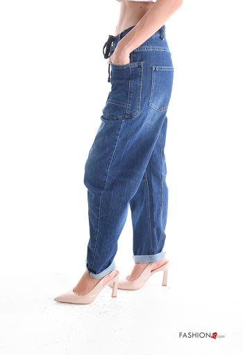 Cotton Jeans with belt with buttons with zip with pockets - ph 3