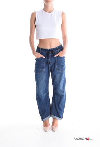 Cotton Jeans with belt with buttons with zip with pockets - ph 5