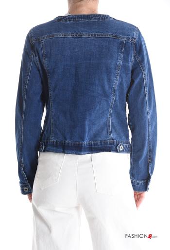 Blusão em Algodão denim gola redonda com bolsos com botões com strass - ph 2