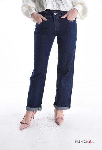 Jeans in Cotone denim con tasche con bottoni con zip