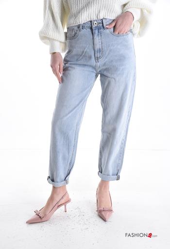 Jeans in Cotone denim con tasche con bottoni con zip - ph 1