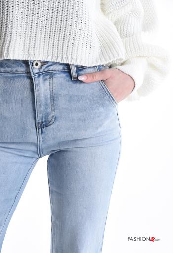 Jeans in Cotone denim a zampa con tasche con bottoni con zip - ph 4