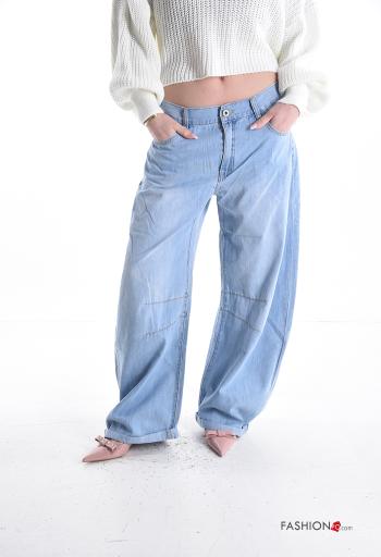 low waist wide leg Cotton Jeans with buttons with zip with pockets - ph 1