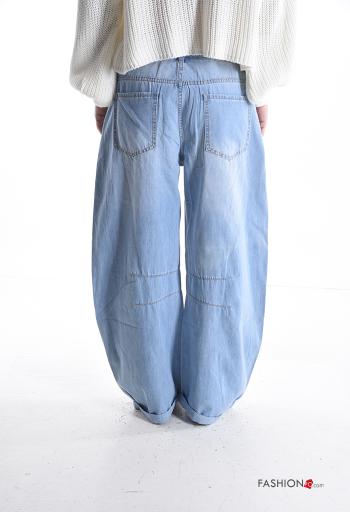 low waist wide leg Cotton Jeans with buttons with zip with pockets - ph 2