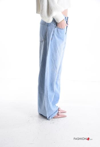 low waist wide leg Cotton Jeans with buttons with zip with pockets - ph 3