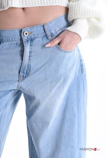 low waist wide leg Cotton Jeans with buttons with zip with pockets - ph 4