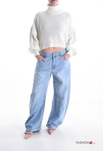 low waist wide leg Cotton Jeans with buttons with zip with pockets - ph 5