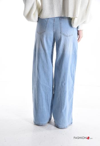 Jeans in Cotone denim wide leg con bottoni con zip con fiocco con tasche - ph 2