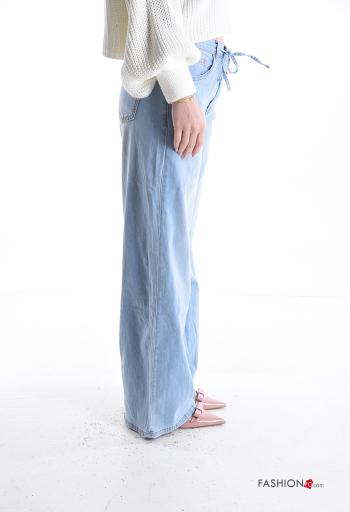 Jeans in Cotone denim wide leg con bottoni con zip con fiocco con tasche - ph 3