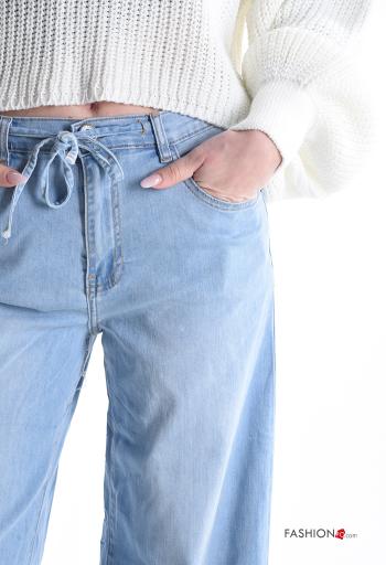 Jeans in Cotone denim wide leg con bottoni con zip con fiocco con tasche - ph 4