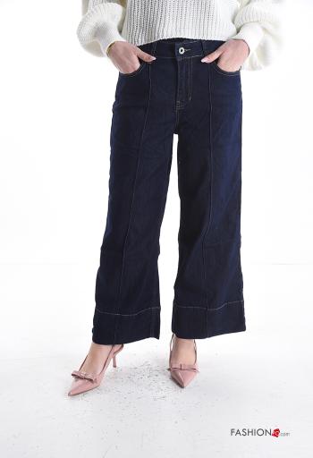 Jeans in Cotone denim con tasche con bottoni con zip