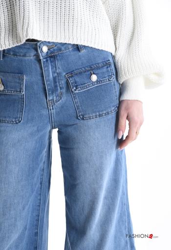 Jeans in Cotone denim wide leg con tasche con bottoni con zip - ph 4