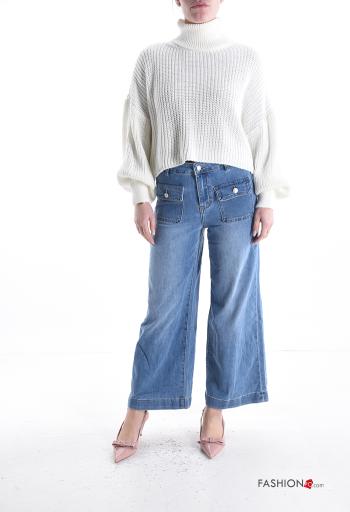 Jeans in Cotone denim wide leg con tasche con bottoni con zip - ph 5