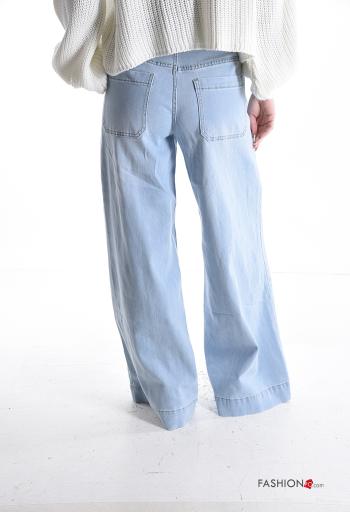 denim wide leg Cotton Jeans with buttons with string with pockets - ph 2
