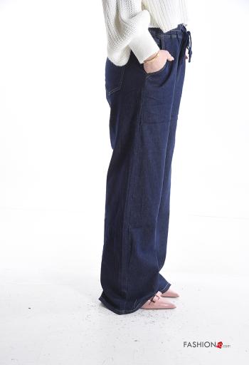 Jeans in Cotone denim wide leg con elastico con tasche con coulisse - ph 3