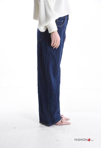 Jeans in Cotone wide leg con tasche con bottoni con zip - ph 3