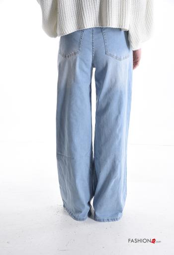 Jeans in Cotone denim wide leg con corda con zip con bottoni con tasche - ph 2