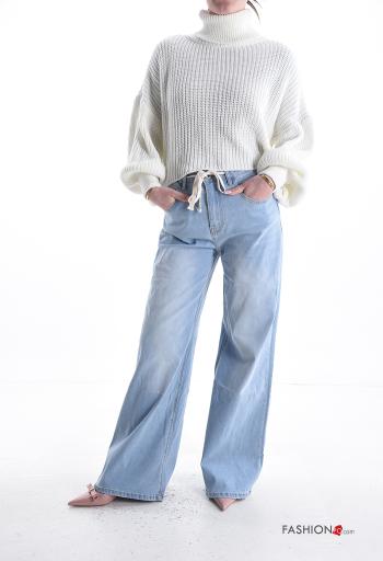 Jeans in Cotone denim wide leg con corda con zip con bottoni con tasche - ph 5