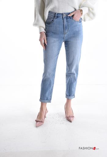 Jeans in Cotone vita alta con tasche con bottoni con zip - ph 1