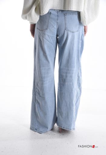 Jeans in Cotone denim wide leg con tasche con bottoni con zip - ph 2