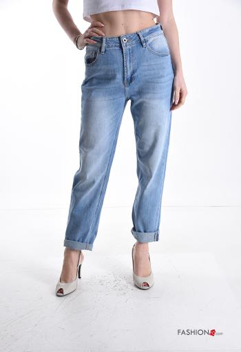denim Cotton Jeans with buttons with zip with pockets
