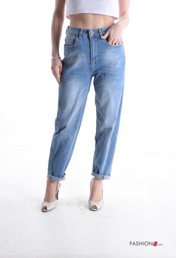 denim Cotton Jeans with buttons with zip with pockets