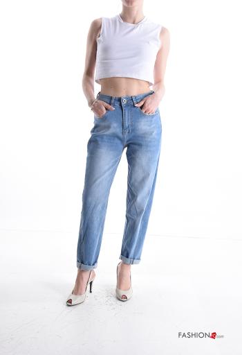 denim Cotton Jeans with buttons with zip with pockets - ph 5