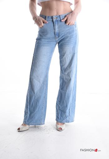 denim long Cotton Jeans with buttons with zip with pockets - ph 1