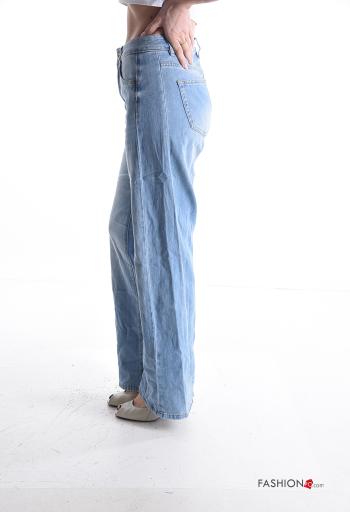 denim long Cotton Jeans with buttons with zip with pockets - ph 3