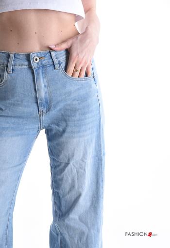 denim long Cotton Jeans with buttons with zip with pockets - ph 4