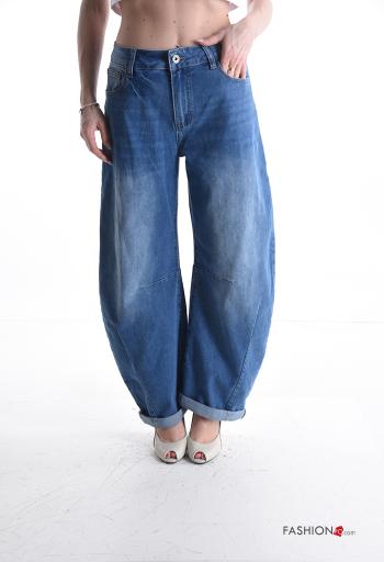 denim Cotton Jeans with buttons with zip with pockets