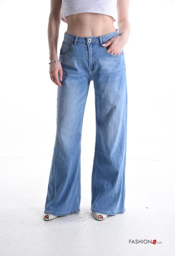 denim long Cotton Jeans with buttons with zip