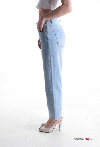 Jeans en Coton en denim longue à boutons avec fermeture éclair - ph 3