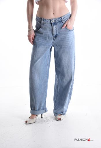 denim long Cotton Jeans with buttons with zip - ph 1