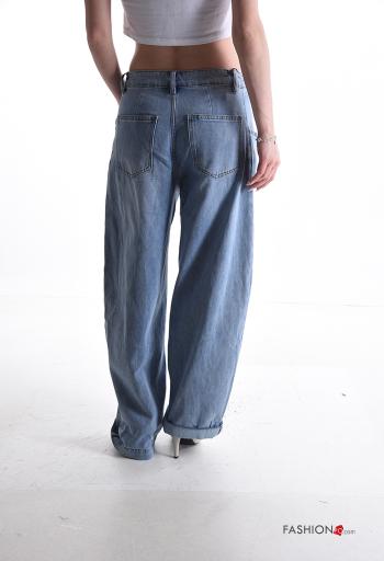 denim long Cotton Jeans with buttons with zip - ph 2