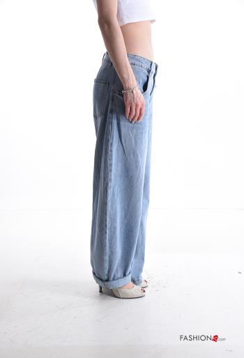 denim long Cotton Jeans with buttons with zip - ph 3