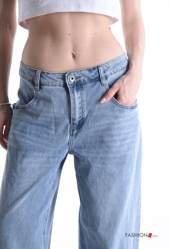 denim long Cotton Jeans with buttons with zip - ph 4